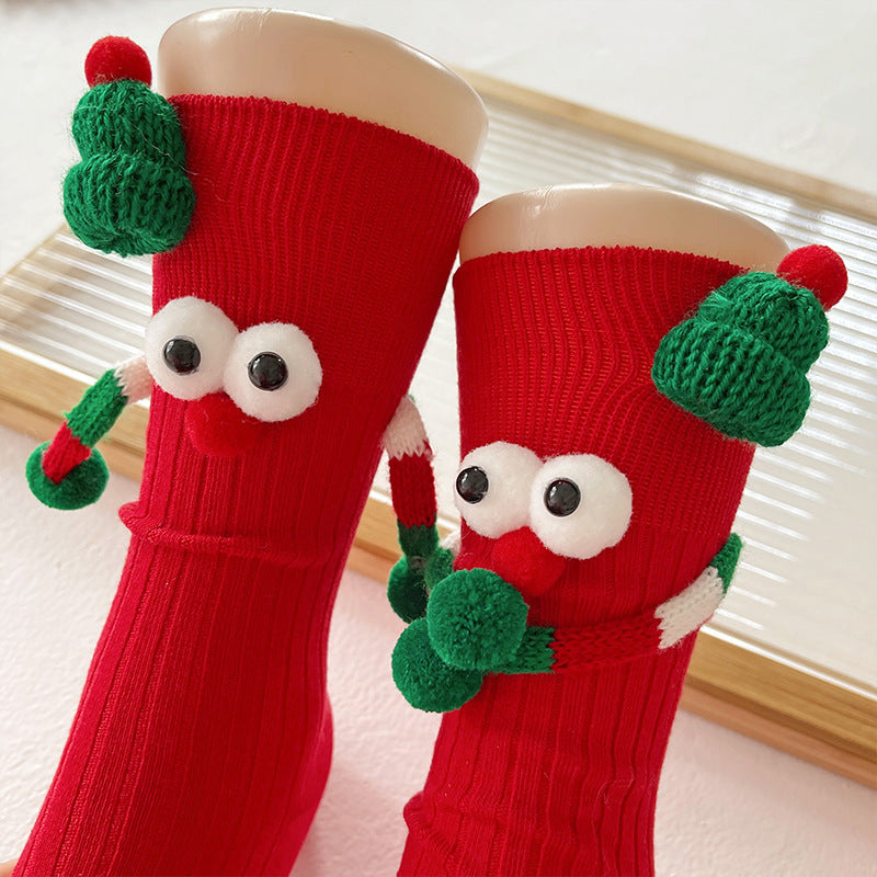 Cute Cartoon Christmas Socks Solid Cotton Middle-tube Socks For Adults And Children