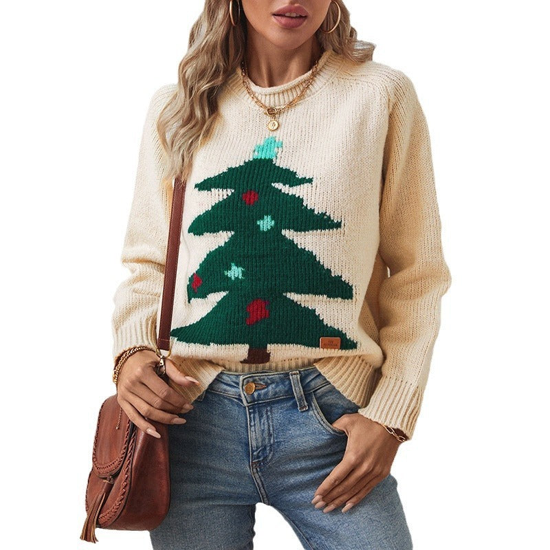 Christmas Tree Pullover Women's Round Neck Loose Sweater