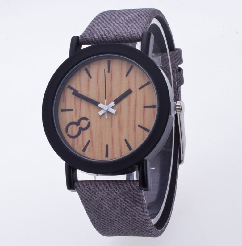 Wood grain PU leather neutral watch watch men and women retro watch