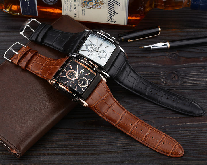 Square leather belt watch men