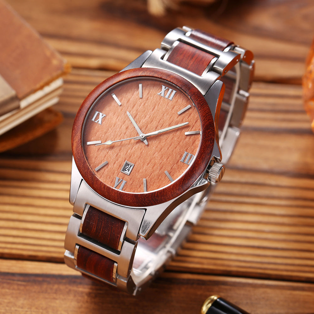 Men Wooden Quarts Watch Waterproof