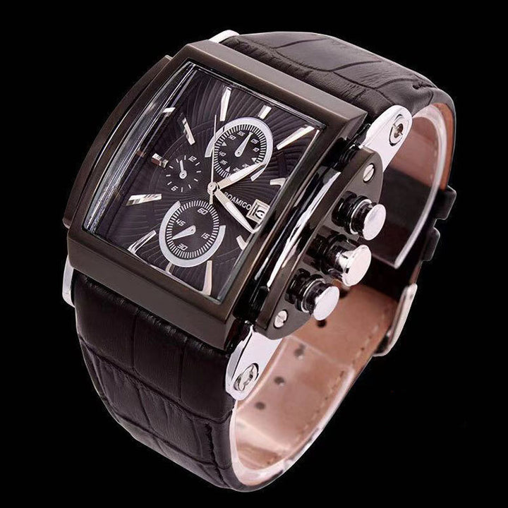 Square leather belt watch men