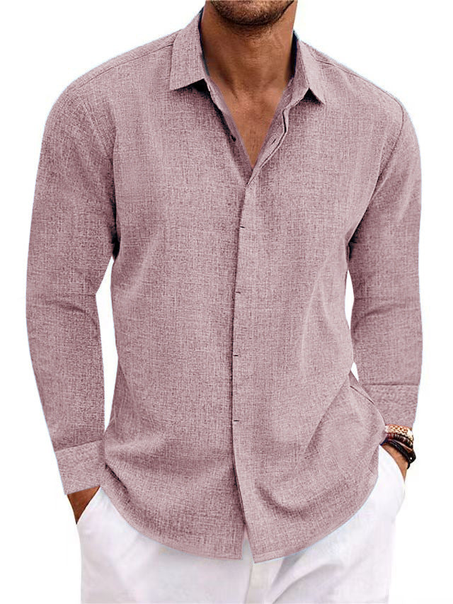 Long Sleeve T-shirt Undershirt Solid Color Long Sleeve Cotton Linen Shirt Men