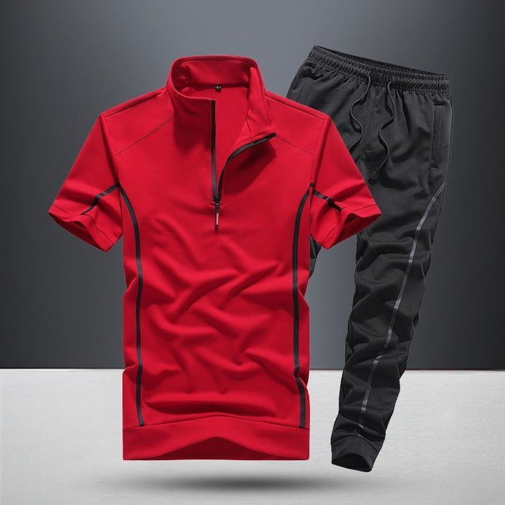 Sportswear Men"S Spring And Summer New Fashion Stand Collar Short Sleeve Casual Running Suit Men"S Thin Two Piece Suit