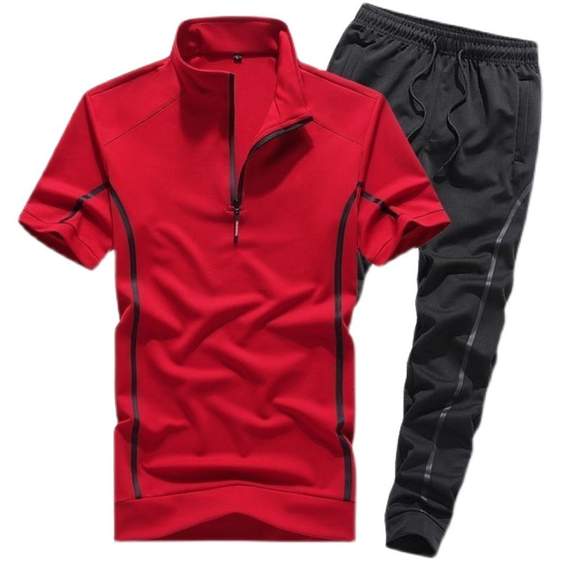 Sportswear Men"S Spring And Summer New Fashion Stand Collar Short Sleeve Casual Running Suit Men"S Thin Two Piece Suit