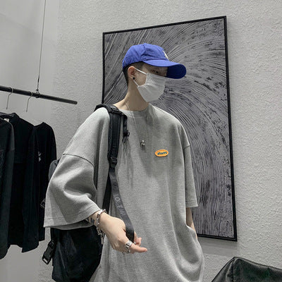 Japanese Casual Men''s 5-sleeve T-shirt Men''s Loose Fashion Brand Round Neck Street Waffle Half Sleeve T-shirt Men''s Wear