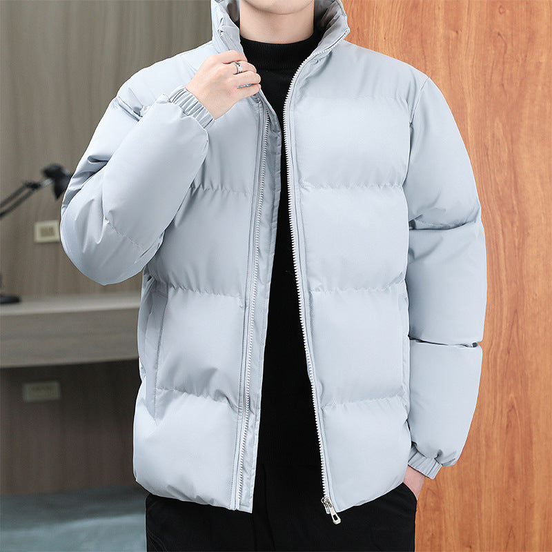 Winter Stand-collar Cotton Coat Couple Casual Warm Plus Velvet Thicken Solid Color Jacket For Men's Clothing