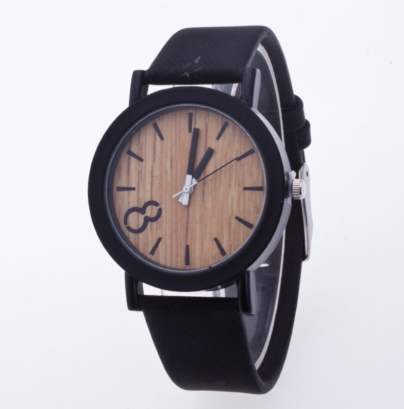 Wood grain PU leather neutral watch watch men and women retro watch