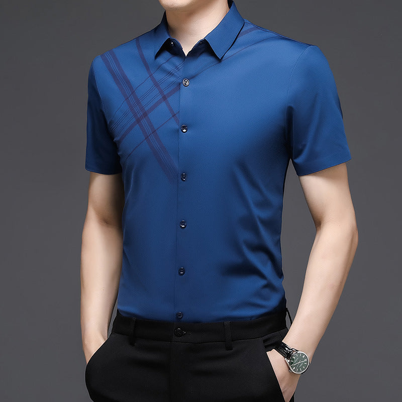 Woodpecker Silk Short Sleeve Shirt Men''s Middle Age