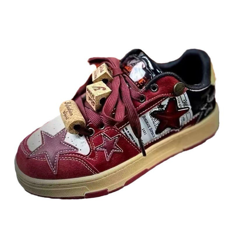 Wine Red Contrast Color Five-pointed Star Leisure Sneaker