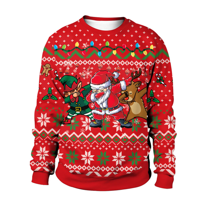 Men And Women Digital Printing Christmas Round Neck Sweater Tops