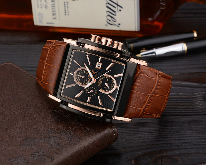 Square leather belt watch men