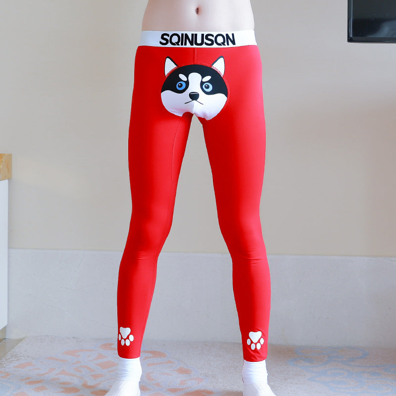 Cute Dog Print Leggings Winter Warm Innerwear Cotton Pants For Men