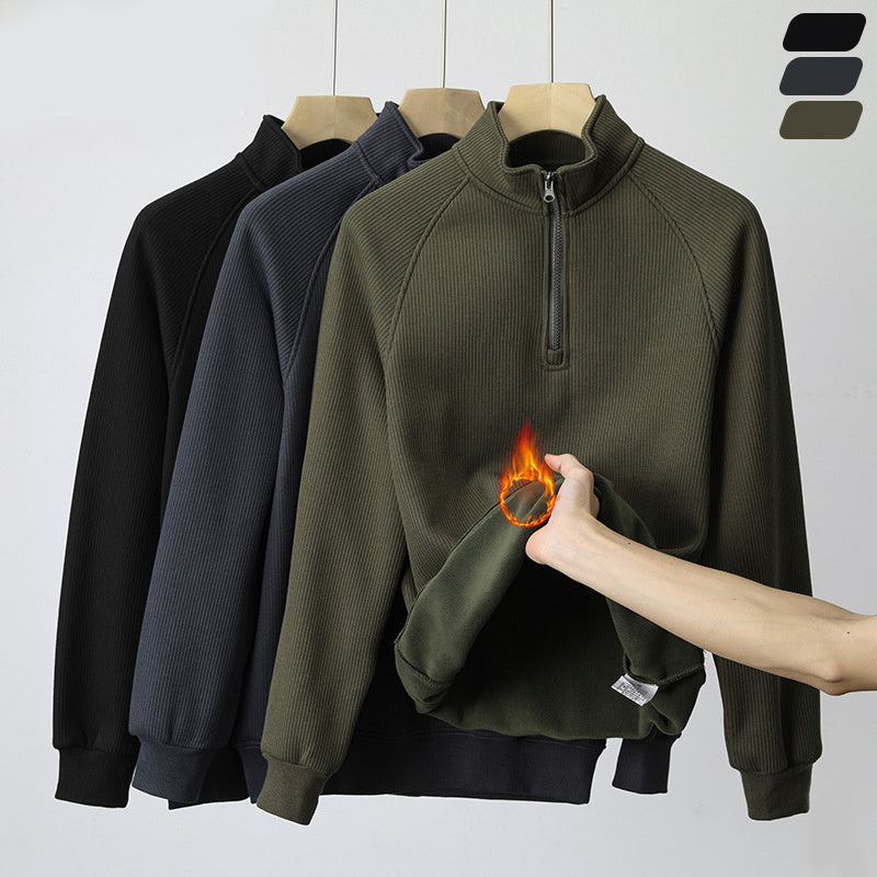 Fashion Stand-collar Fleece Sweatshirt Winter Warm Long Sleeve Top Men's Clothing