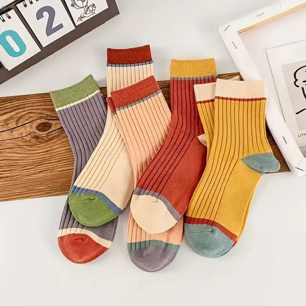 Candy Color Matching Striped Contrast Color Tube Socks