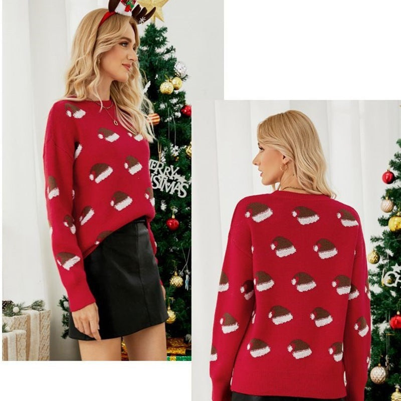 European And American Knitwear Autumn And Winter Pullover Round Neck Snowflake Christmas Sweater