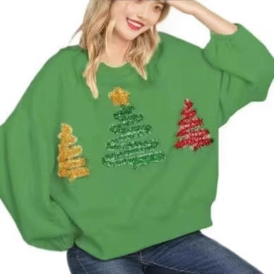 Women's Christmas Tree Casual Pullover Long Sleeve Sweater