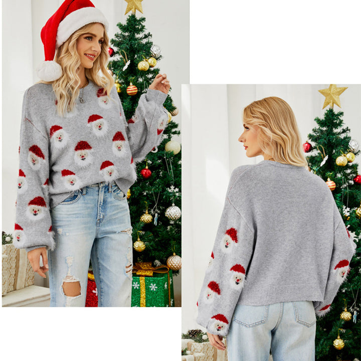 Christmas Sweater Women Cute Cartoon Santa Print Knit Sweater Winter Tops