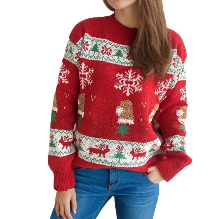 Christmas Stitching Jacquard Casual Knitted Round Neck Sweater