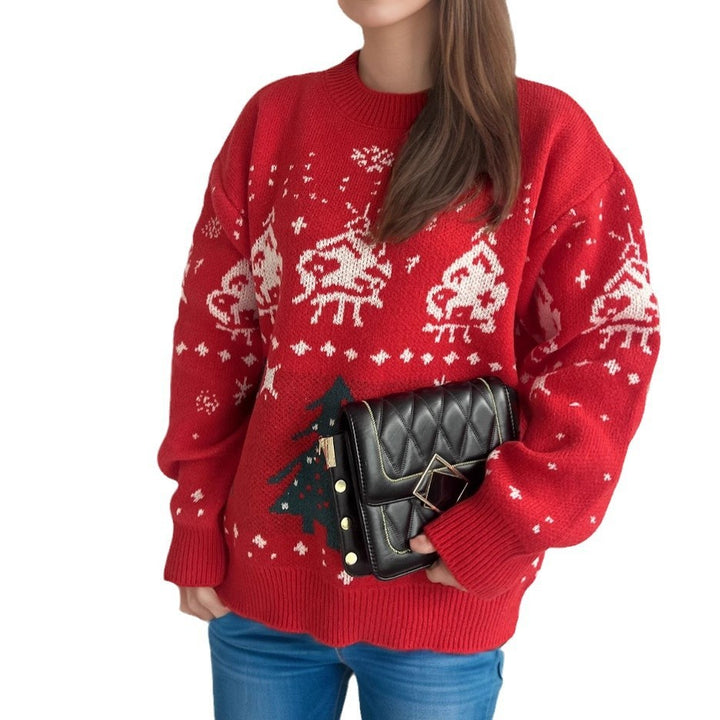 Christmas Red Sweater Women Jacquard Pullover Knitted Sweater