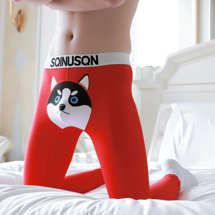 Cute Dog Print Leggings Winter Warm Innerwear Cotton Pants For Men