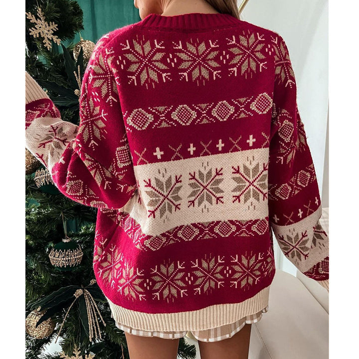 Jacquard Loose Round Neck Long Sleeve Ladies Sweater