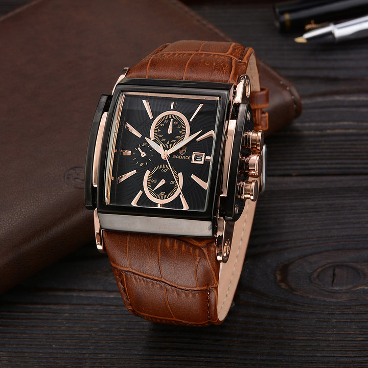 Square leather belt watch men