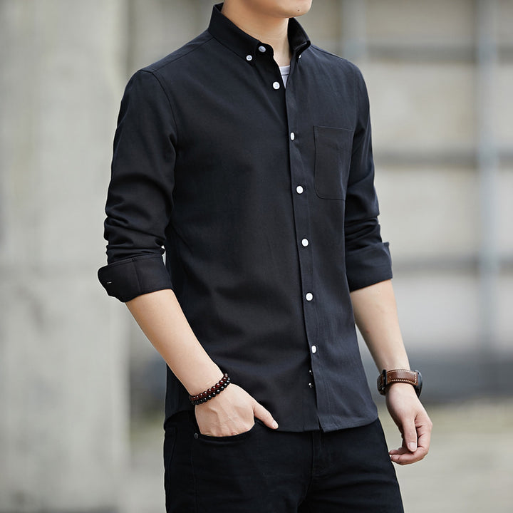 Slim Lapel Long Sleeve Shirt With Pockets Solid Color Casual Men's Clothing