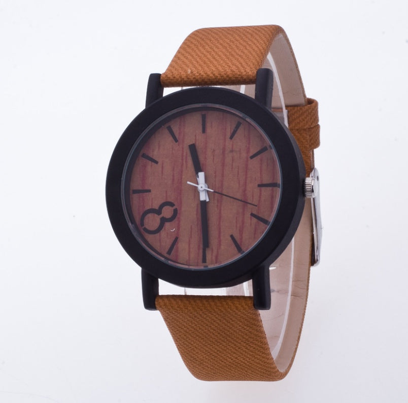 Wood grain PU leather neutral watch watch men and women retro watch