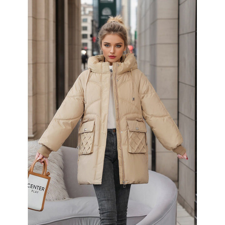 Winter Warm Hooded Coat With Pockets Fashion Solid Color Thicken Straight Cotton Jacket For Women Outerwear Clothing