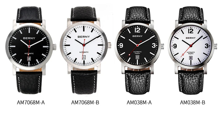 BERNY Men Mechanical Wristwatch 5ATM Waterproof Watch for Male Leather Swiss Railway Timepiece Luxury Brand  Automatic Men Watch