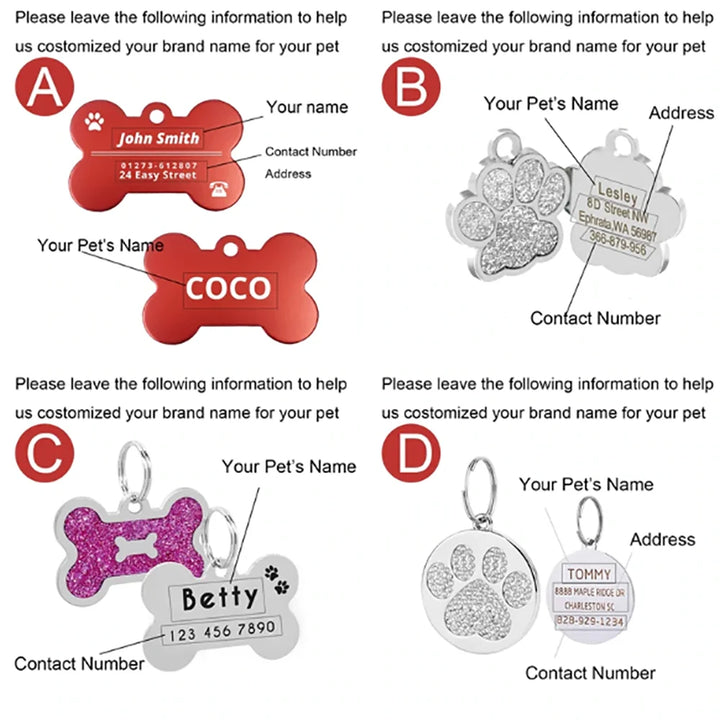 Personalized Dog Tag Stainless Steel Name Engraved ID Tags For Dog Collar Anti-Lost Pet Nameplate Pendant For Pitbull Labrador