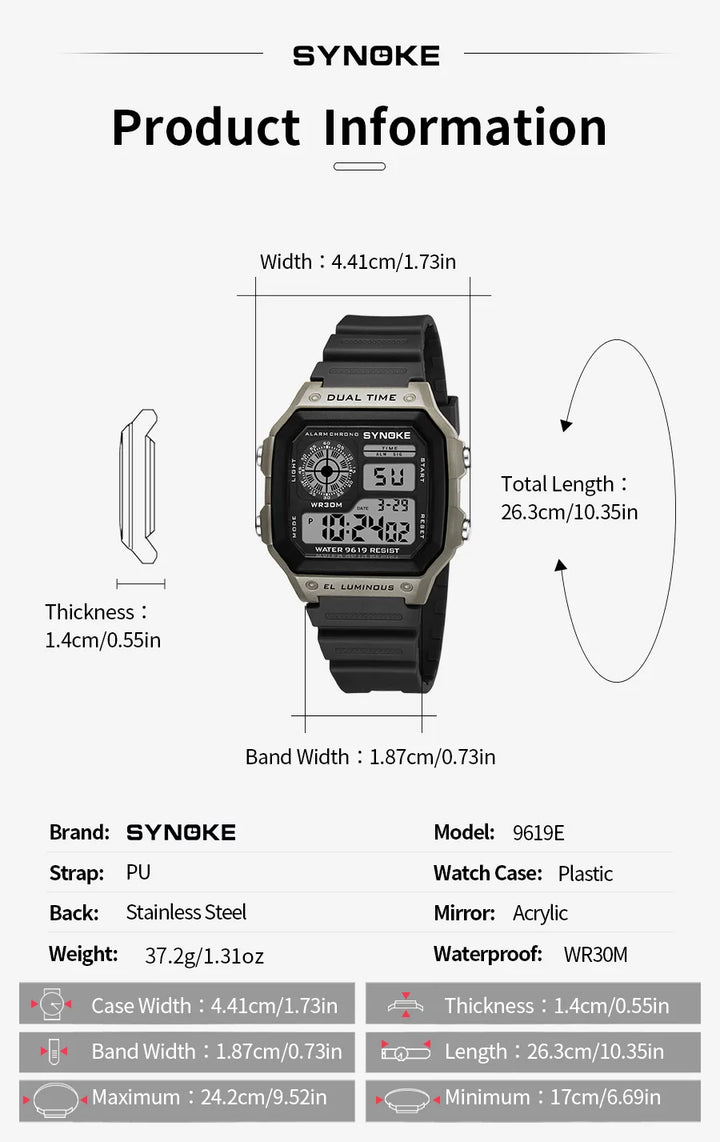 Synoke Outdoor Military Digital Watch For Men Fashion Retro Men Watch Sports 3Bar Waterproof Men Watch Multifunctional Luminous