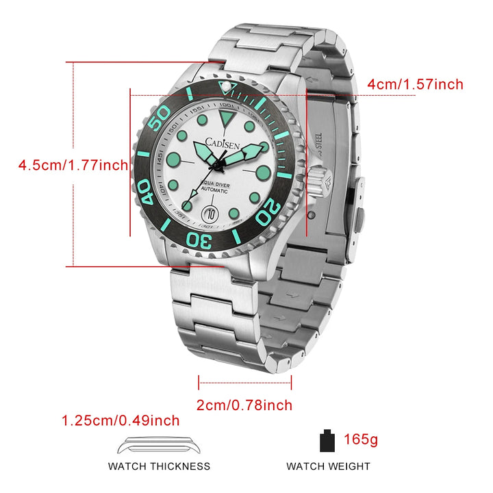 CADISEN AQUA DIVER 2024 New Brand Luxury Men Watches Automatic Watch Japan NH35A 100M Waterproof Luminous Mechanical Wristwatch