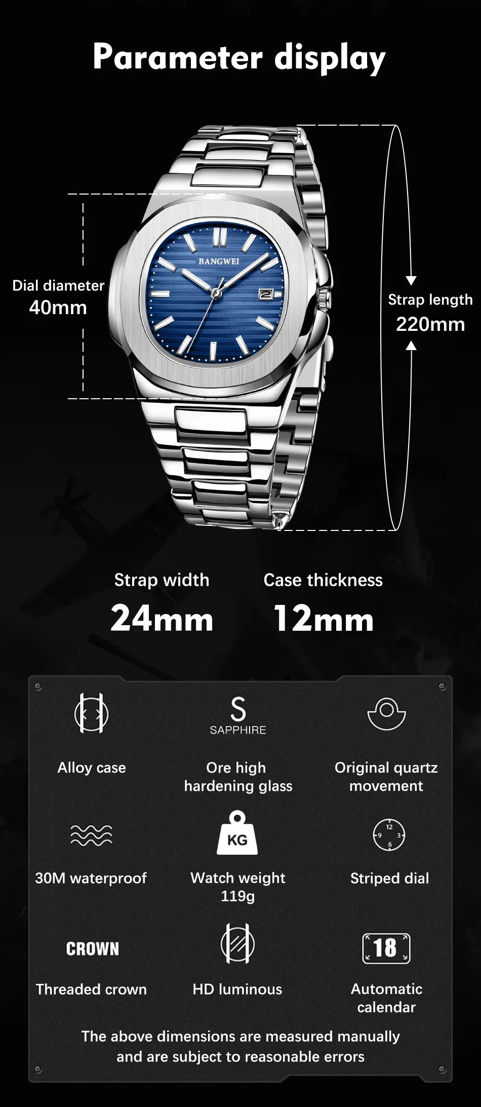 2024 New Luxury Men Quartz Watches 30M Waterproof Automatic Date Watch Man Stainless Steel Sport Chronograph Watch for Men Clock