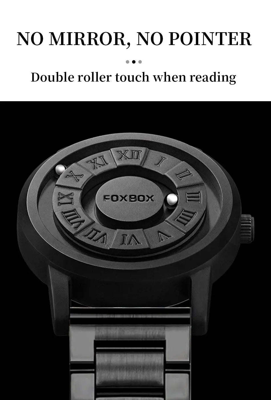 FOXBOX Mens Watches Creative Scrolling Pointer Magnetic Force Quartz Wristwatch Genuine Leather Watch Man