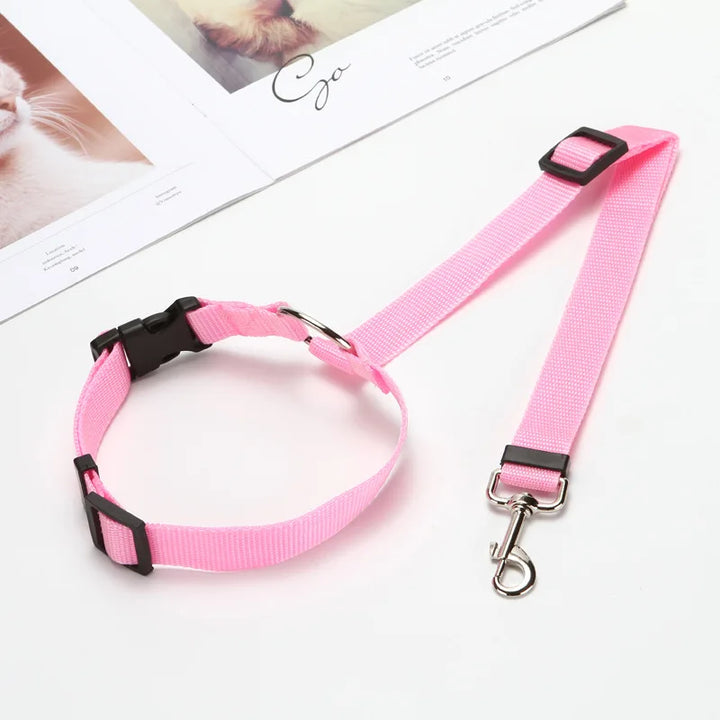 Solid Color Two-in-one Pet Car Seat Belt Nylon Lead Leash Backseat Safety Belt Adjustable Dogs Harness Collar Pet Accessories