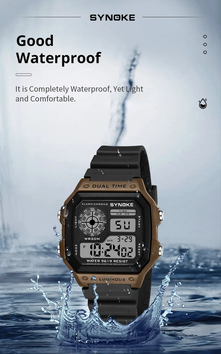 Synoke Outdoor Military Digital Watch For Men Fashion Retro Men Watch Sports 3Bar Waterproof Men Watch Multifunctional Luminous