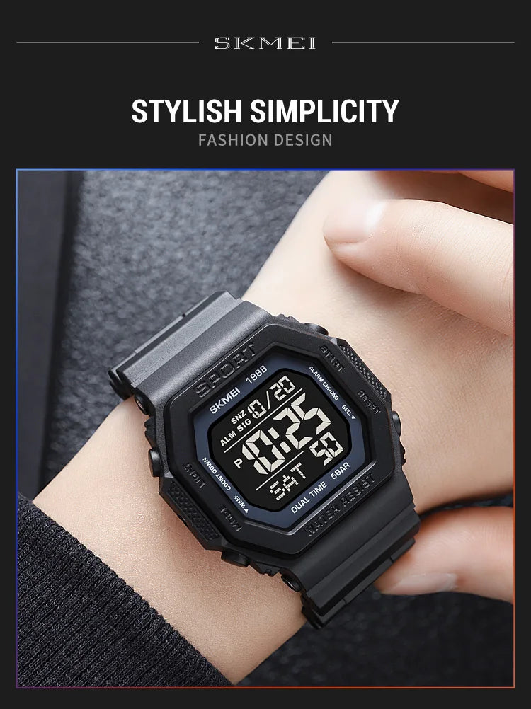 SKMEI Digital Sports Watch for Men LED Display Military Countdown Mens Wristwatches Waterproof Clock Relojes Para Hombre 1988