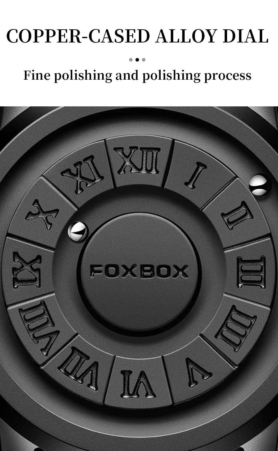 FOXBOX Mens Watches Creative Scrolling Pointer Magnetic Force Quartz Wristwatch Genuine Leather Watch Man