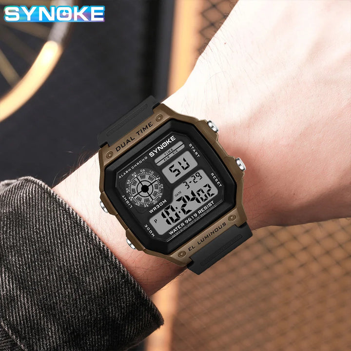 Synoke Outdoor Military Digital Watch For Men Fashion Retro Men Watch Sports 3Bar Waterproof Men Watch Multifunctional Luminous