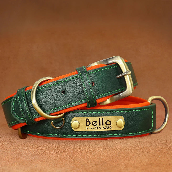 Customized Leather ID Nameplate Dog Collar Soft Padded Dogs Collars Free Engraving Name for Small Medium Large Dogs Adjustable