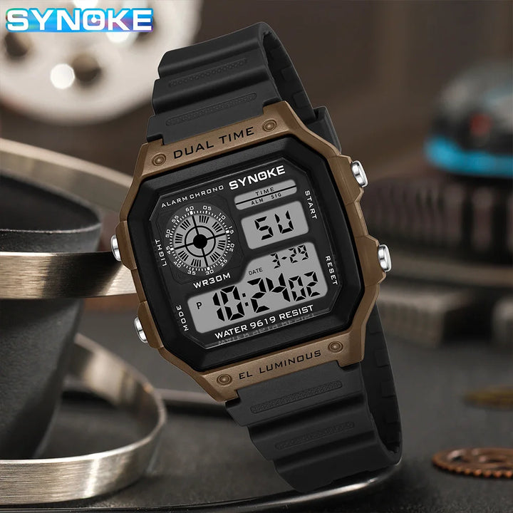 Synoke Outdoor Military Digital Watch For Men Fashion Retro Men Watch Sports 3Bar Waterproof Men Watch Multifunctional Luminous