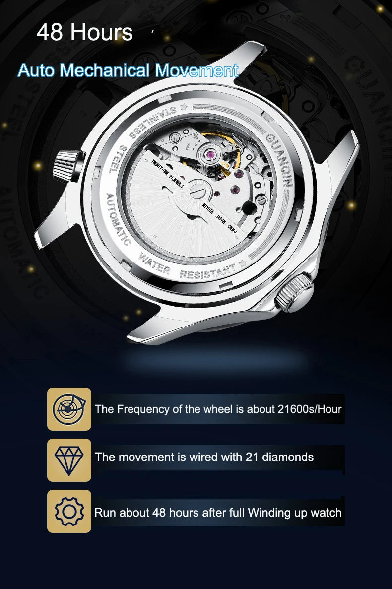 GUANQIN Men's watches Top brand Luxury Automatic Mechanical Watch for men 100m Waterproof Stainless Steel wirstwatch Clock 2023