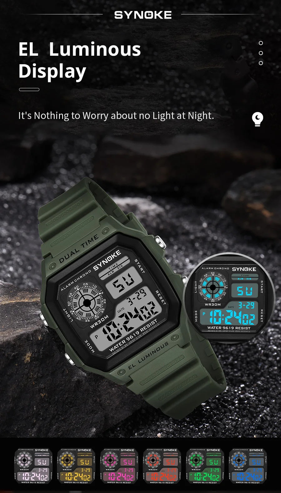 Synoke Outdoor Military Digital Watch For Men Fashion Retro Men Watch Sports 3Bar Waterproof Men Watch Multifunctional Luminous