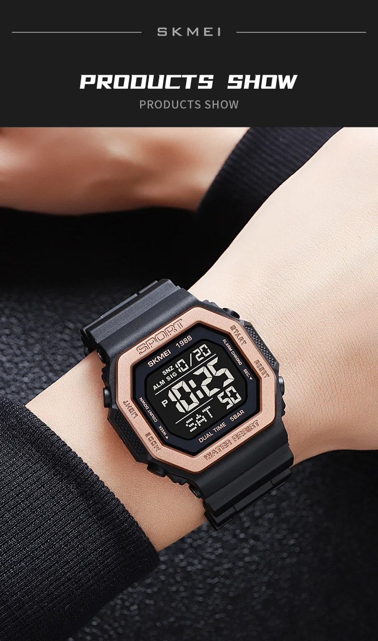 SKMEI Digital Sports Watch for Men LED Display Military Countdown Mens Wristwatches Waterproof Clock Relojes Para Hombre 1988