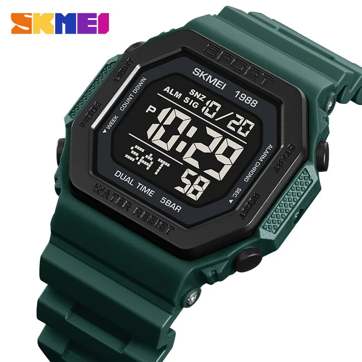 SKMEI Digital Sports Watch for Men LED Display Military Countdown Mens Wristwatches Waterproof Clock Relojes Para Hombre 1988