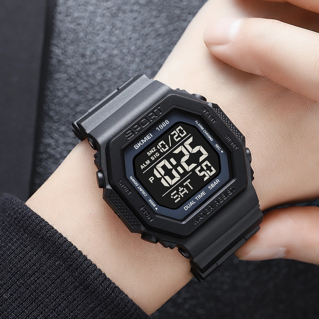 SKMEI Digital Sports Watch for Men LED Display Military Countdown Mens Wristwatches Waterproof Clock Relojes Para Hombre 1988