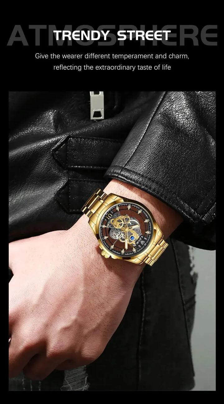 LIGE New Men Watch Skeleton Quartz Wristwatch Gold Skeleton Retro Man Watch Top Brand Luxury Clock Mens Watches Reloj Hombre