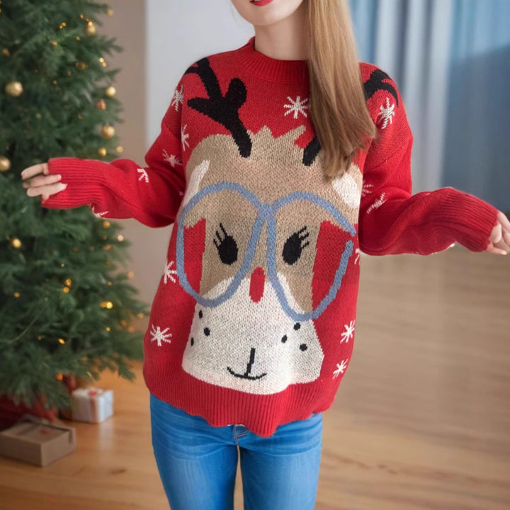 Christmas Sweater Women's Stitching Cartoon Casual Pullover